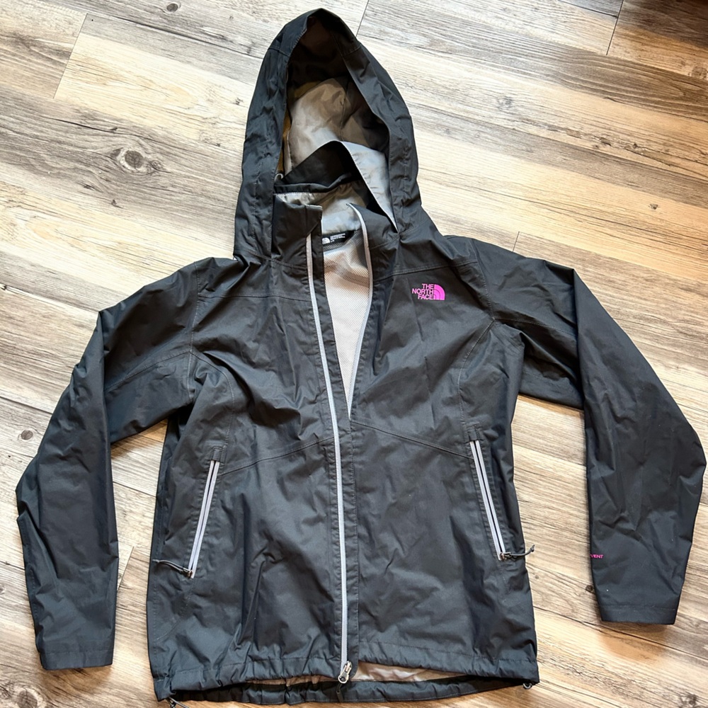 The North Face Gray Hooded Jacket with Pink Logo